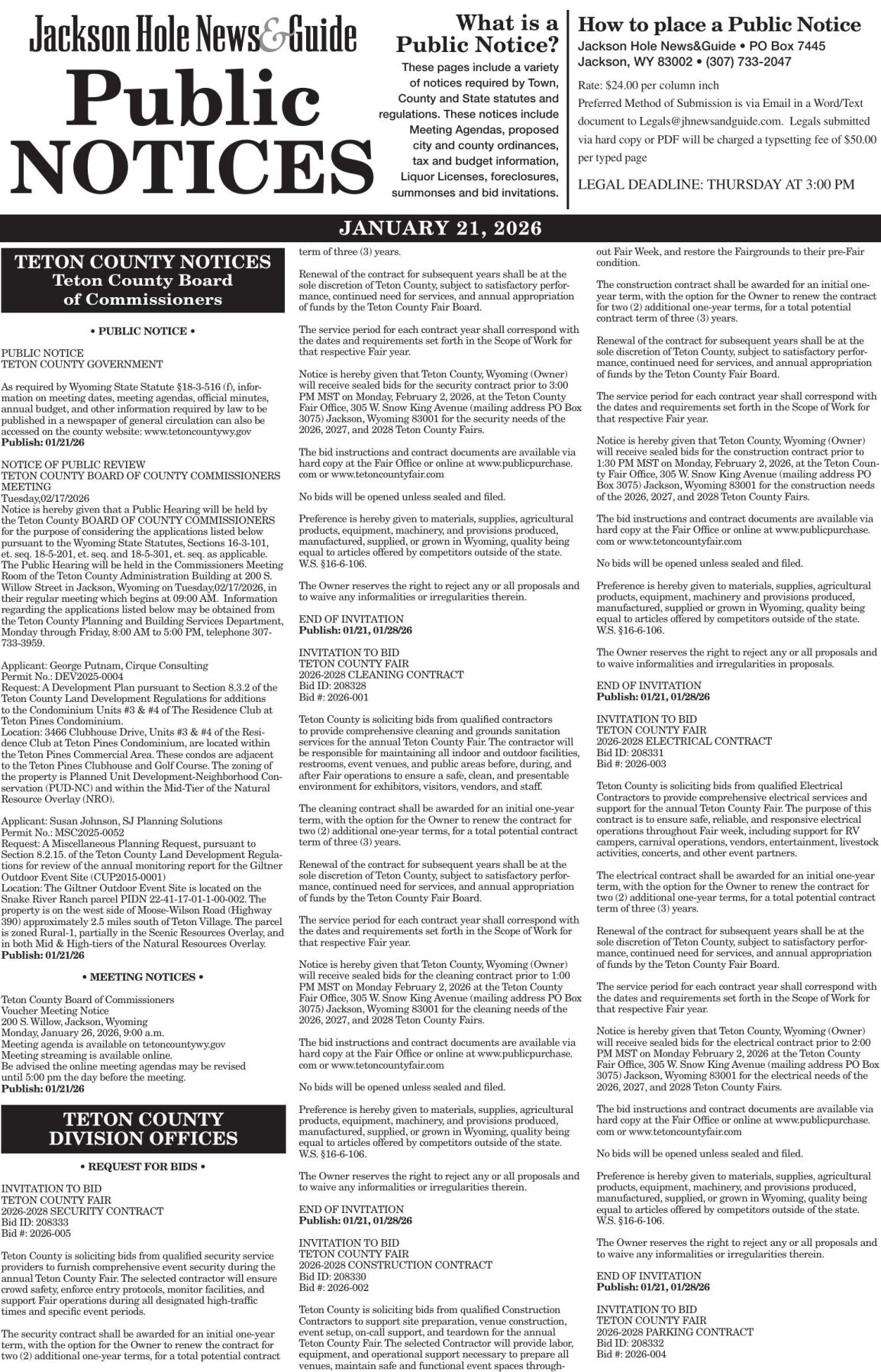 Vip Notice Public Notices, January 21, 2026 | Public Notices | jhnewsandguide.com