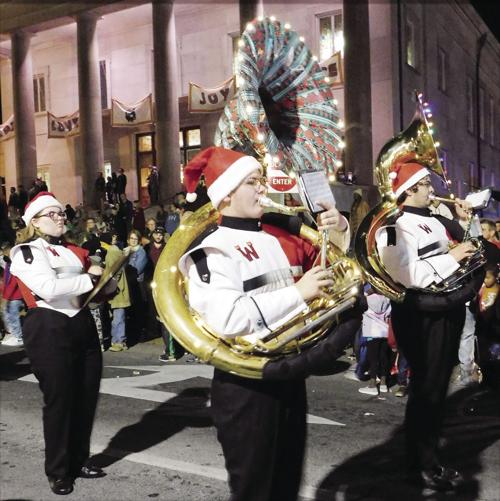 Christmas parade marching on