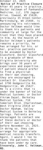Notice of Practice Closure | Notices | journal-news.net