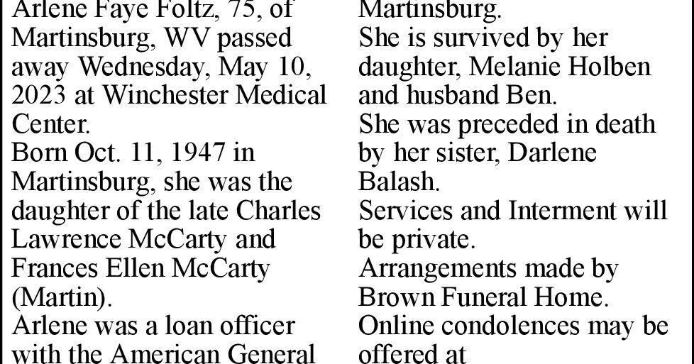 Arlene F. Foltz | Obituaries | journal-news.net