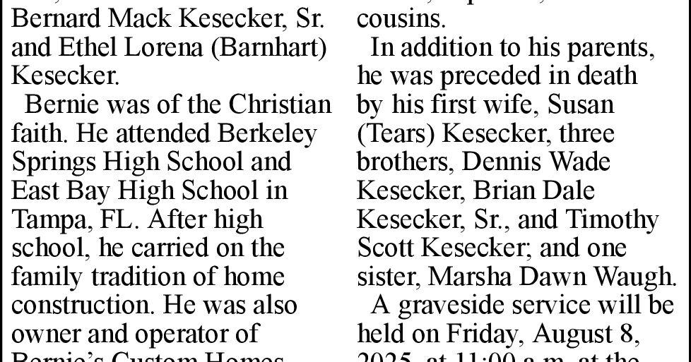 Bernard M. “Bernie” Kesecker, Jr. | Obituaries | journal-news.net