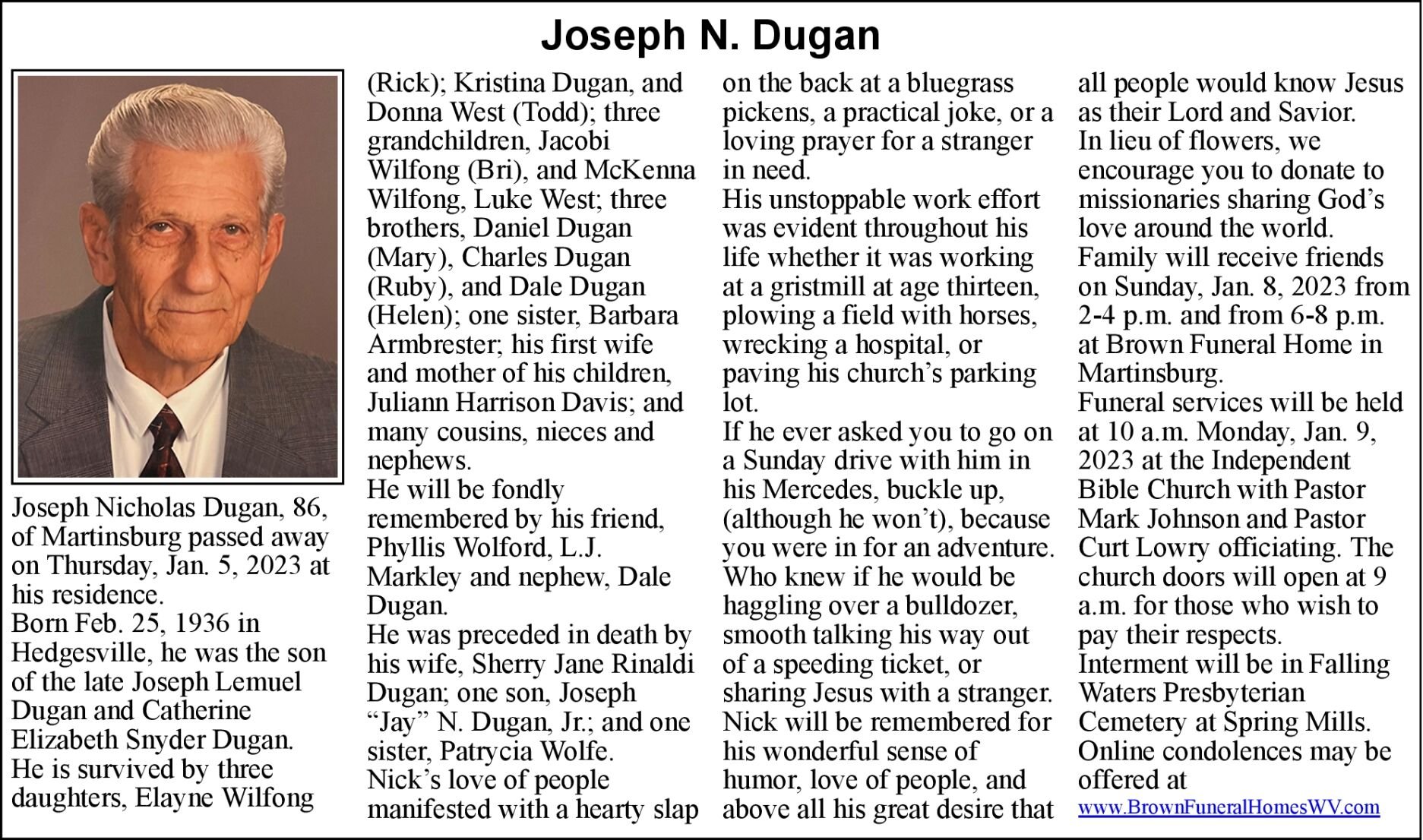 Joseph N. Dugan Obituaries journal news