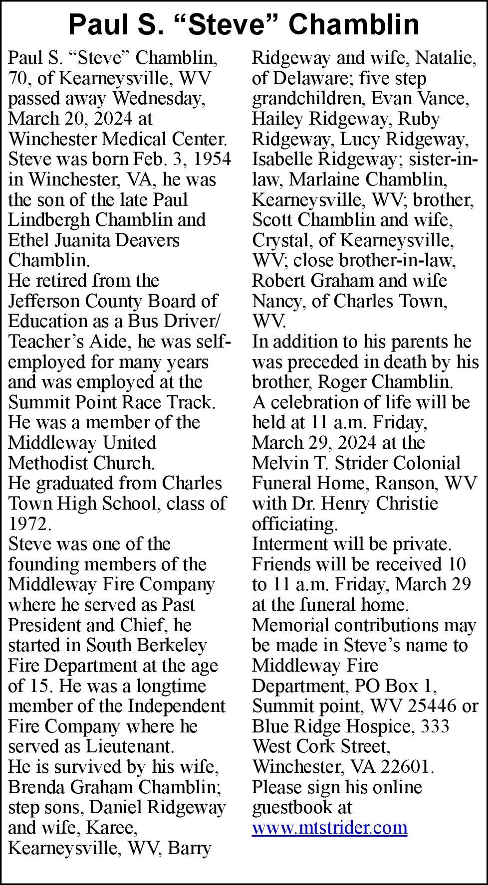 Paul S. “Steve” Chamblin Obituaries