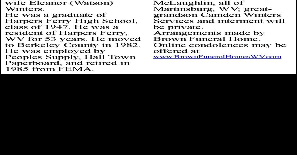 Berkeley W. Winters Obituaries