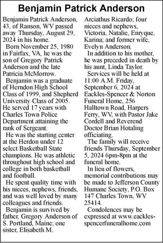 Benjamin Patrick Anderson | Obituaries | journal-news.net