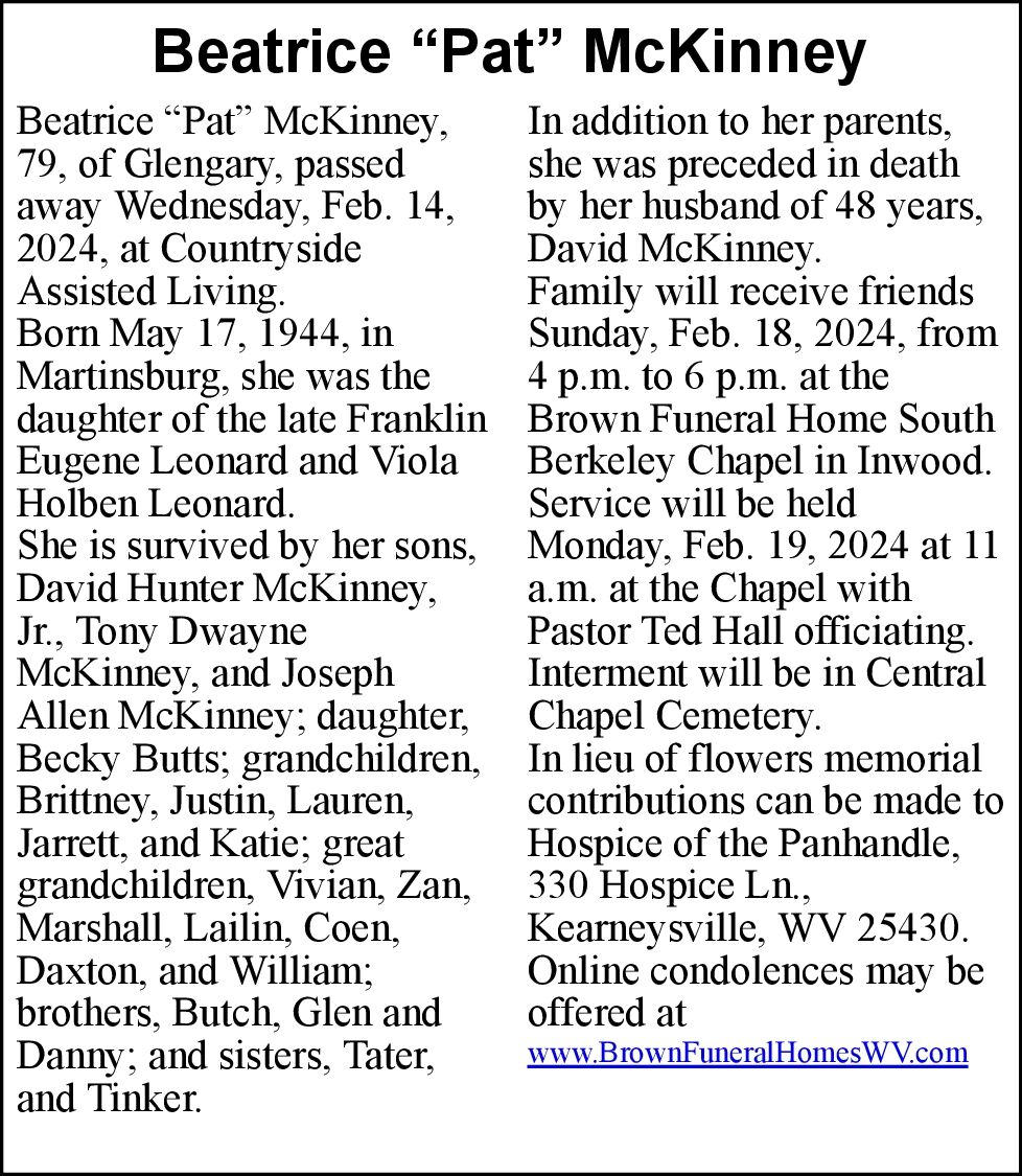 Beatrice Pat McKinney Obituaries journal news