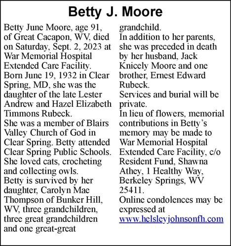 Betty J. Moore | Obituaries | journal-news.net