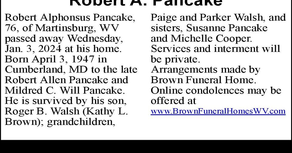 Robert A. Pancake Obituaries