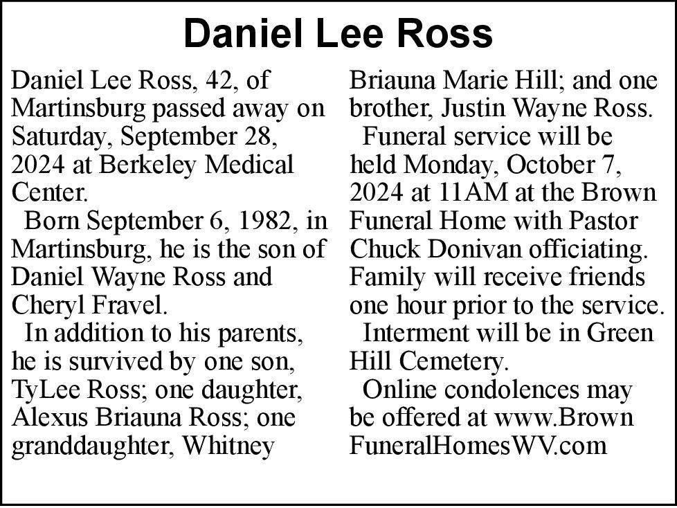 Daniel Lee Ross Obituaries