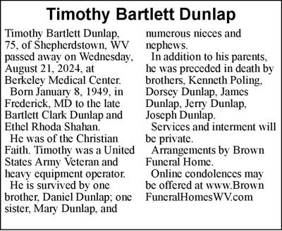 Timothy Bartlett Dunlap | Obituaries | journal-news.net