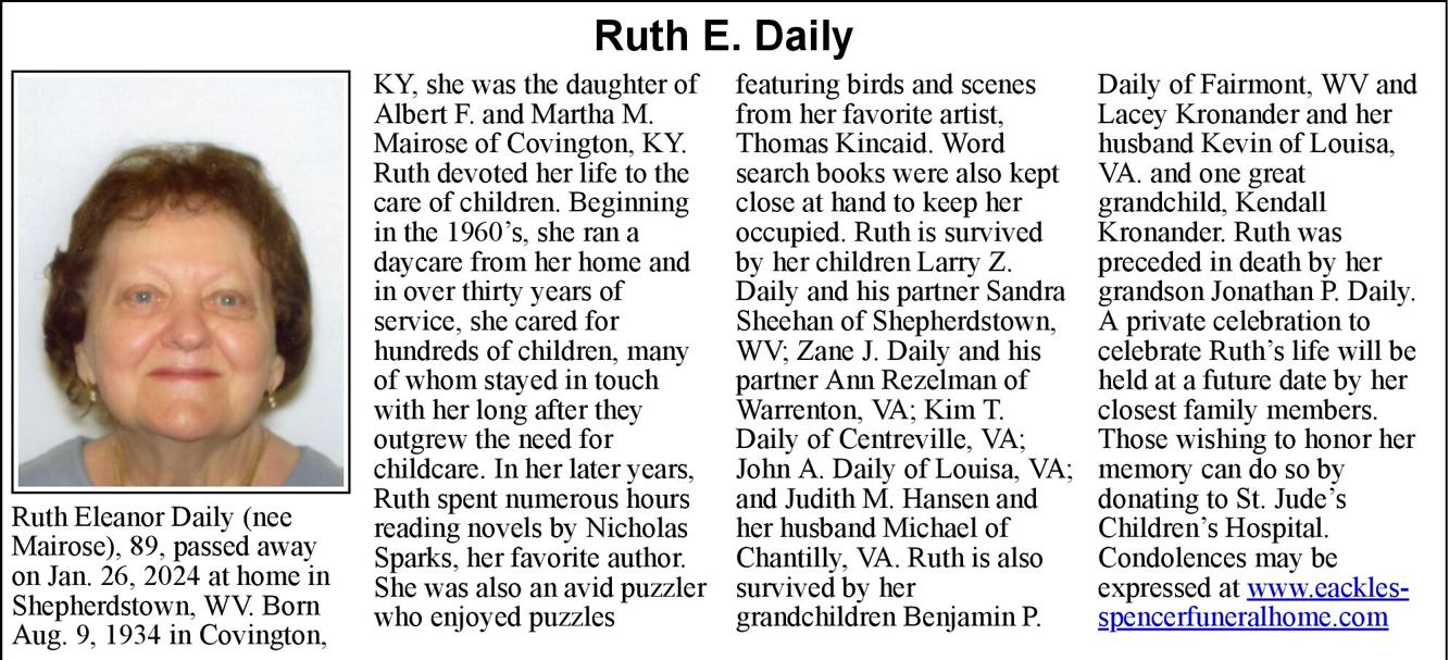 Ruth E. Daily Obituaries