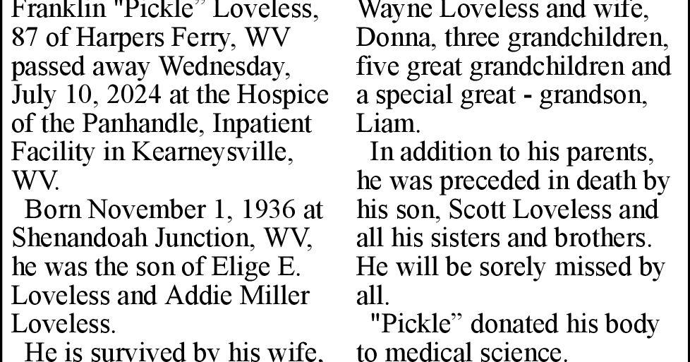Franklin "Pickle” Loveless | Obituaries | journal-news.net