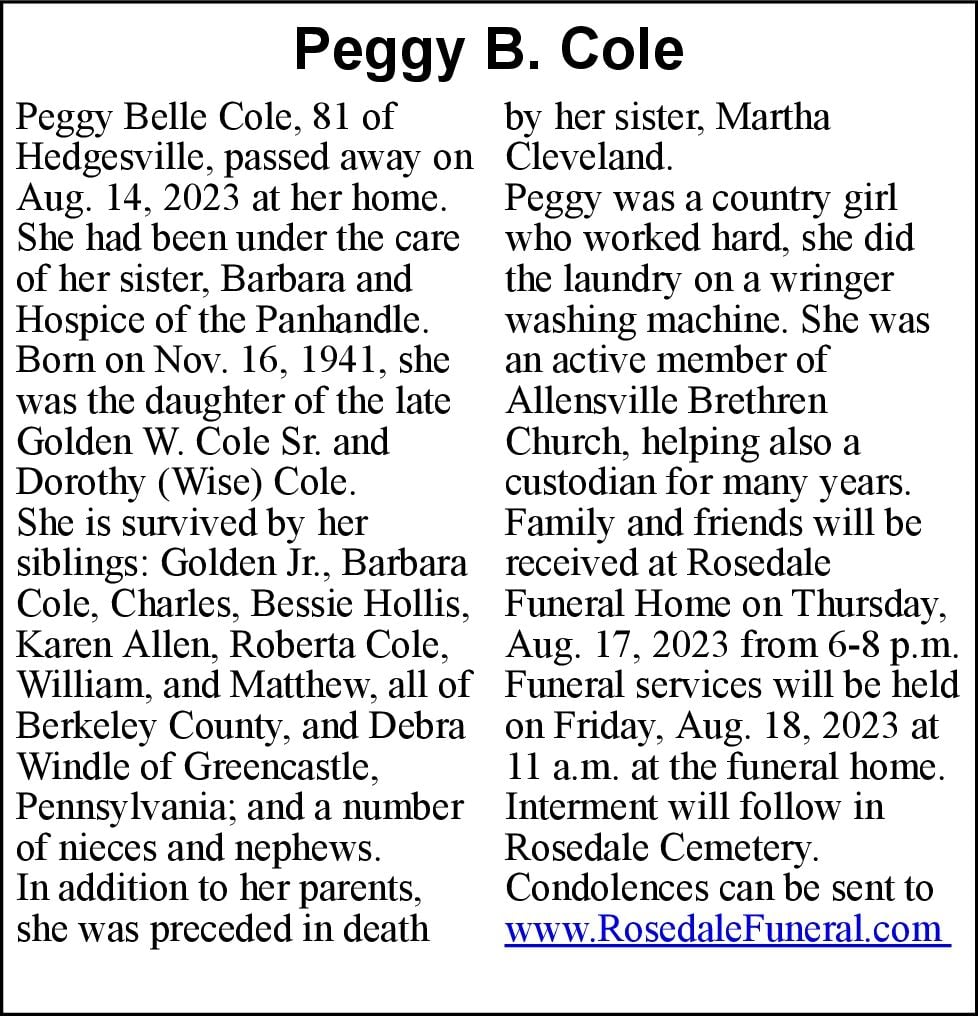 Peggy B. Cole | Obituaries | Journal-news.net