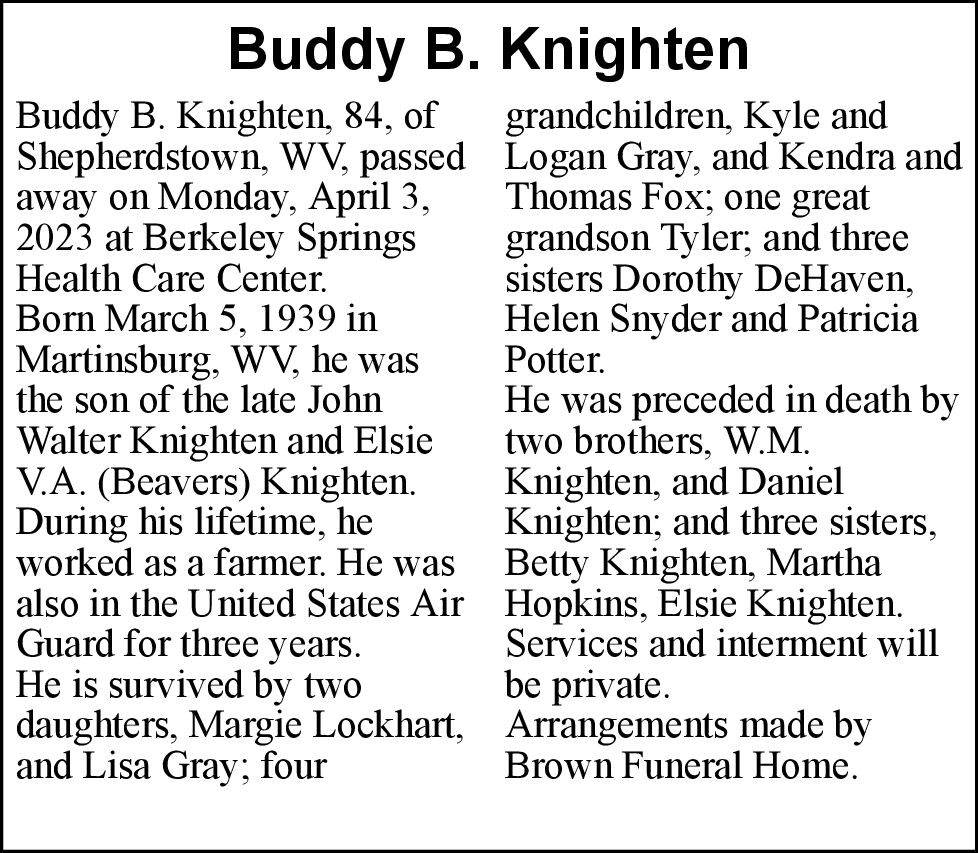 Buddy B. Knighten | Obituaries | Journal-news.net