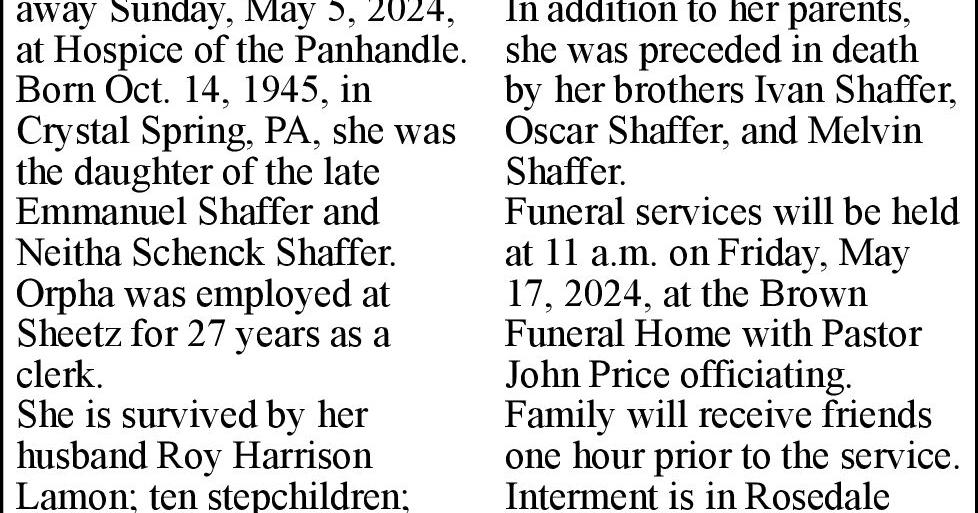 Orpha F. Lamon Obituaries