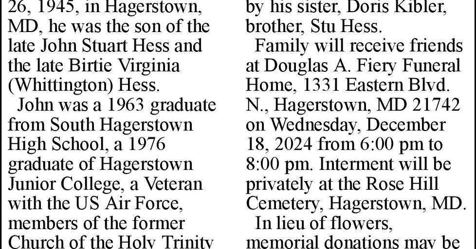 John Leslie Hess | Obituaries | journal-news.net