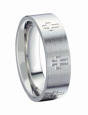 James Kurk Cobalt 7mm Brushed with Cross Engravings Band