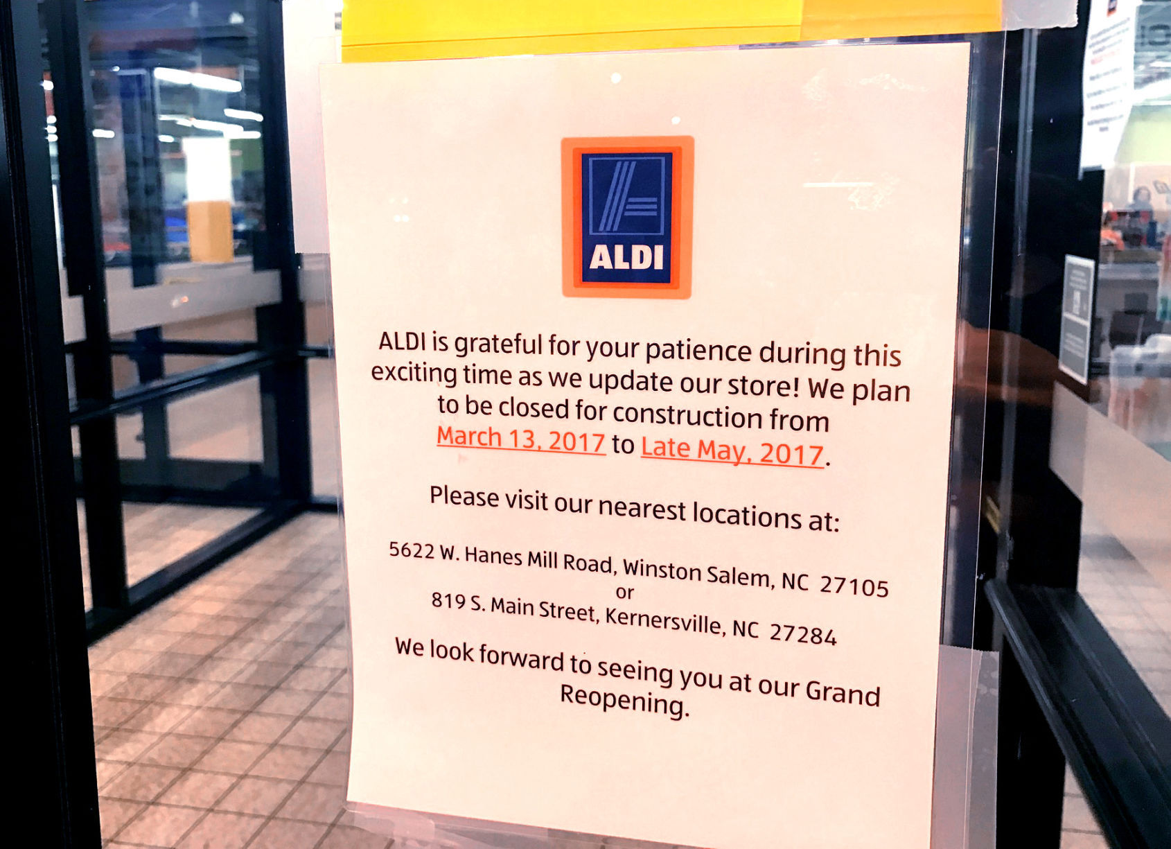 Aldi closes store off University Parkway for renovations