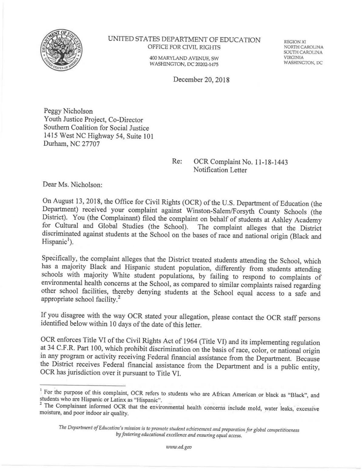 Complaints To Education Department >> Letter From Department Of Education Regarding Ashley Elementary Complaints To Education Department >> Letter From Department Of Education Regarding Ashley Elementary
