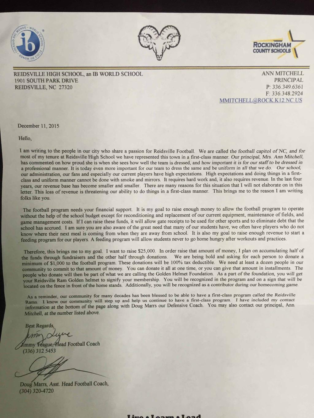 Reidsville Football Investigation Ends District Wants Donations