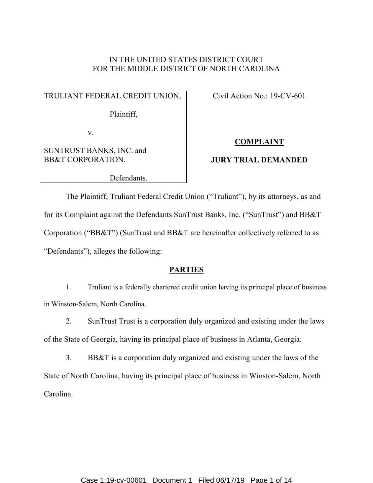 The Name Truist Sparks Lawsuit Against BB&T, SunTrust. Truliant Claims ...