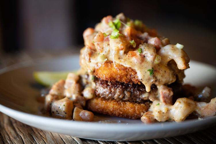 Sophie's Cork & Ale Shrimp and Grits Burger