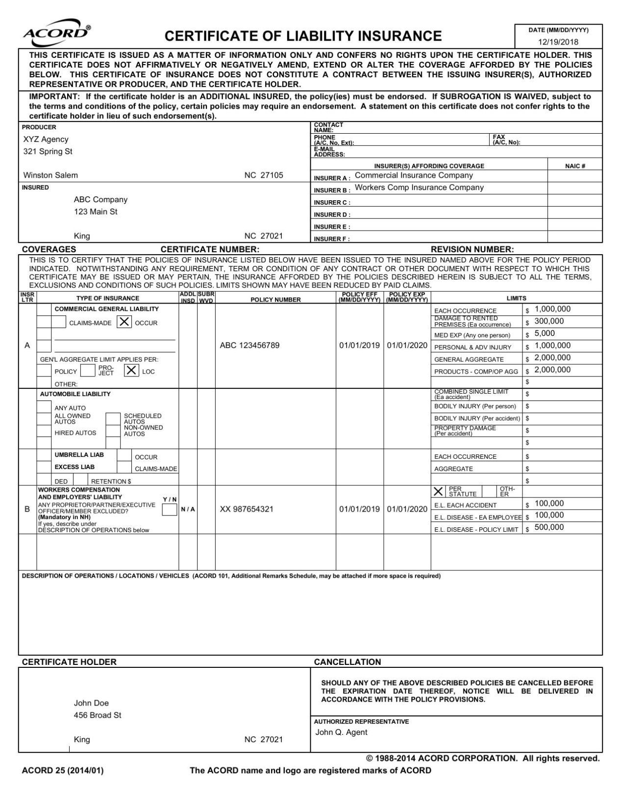 aws certificate of insurance For Acord Insurance Certificate Template