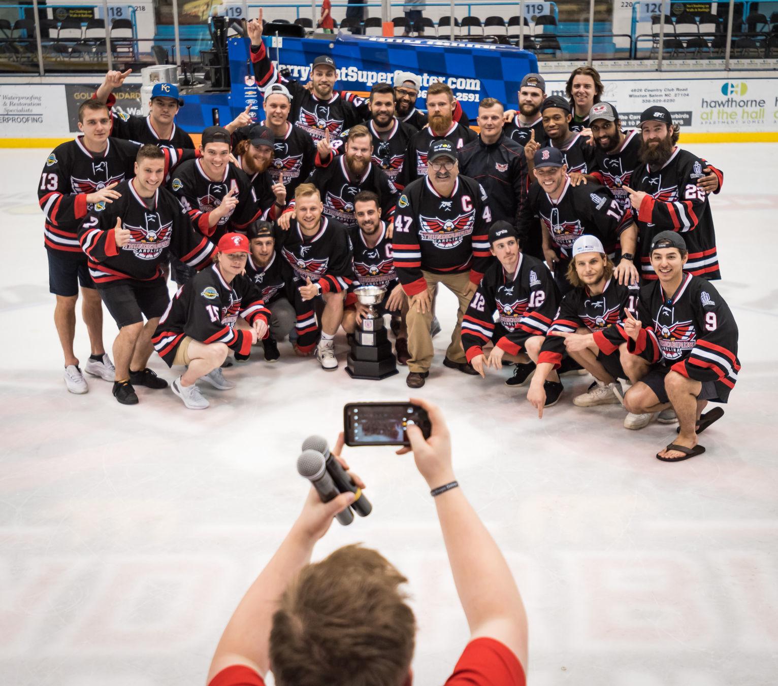 'The Flock' celebrates the Carolina Thunderbirds' FHL championship