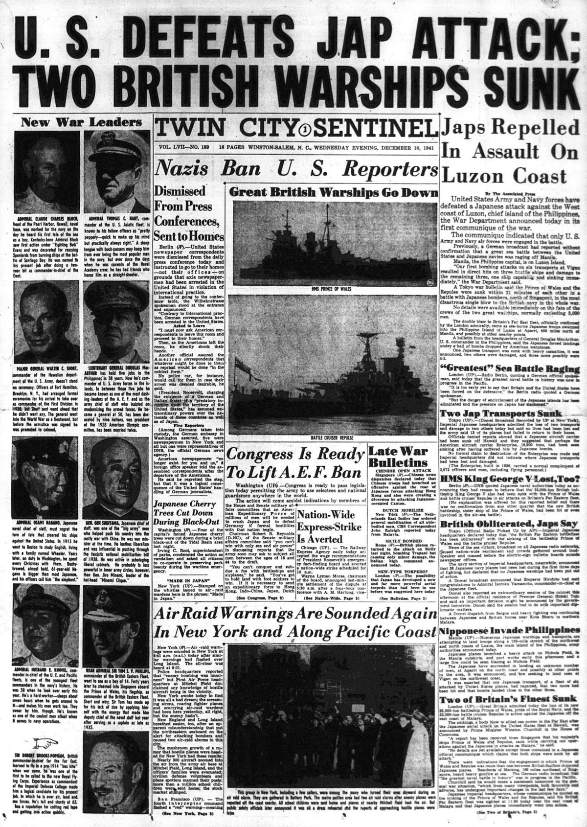 Pearl Harbor newspaper fronts