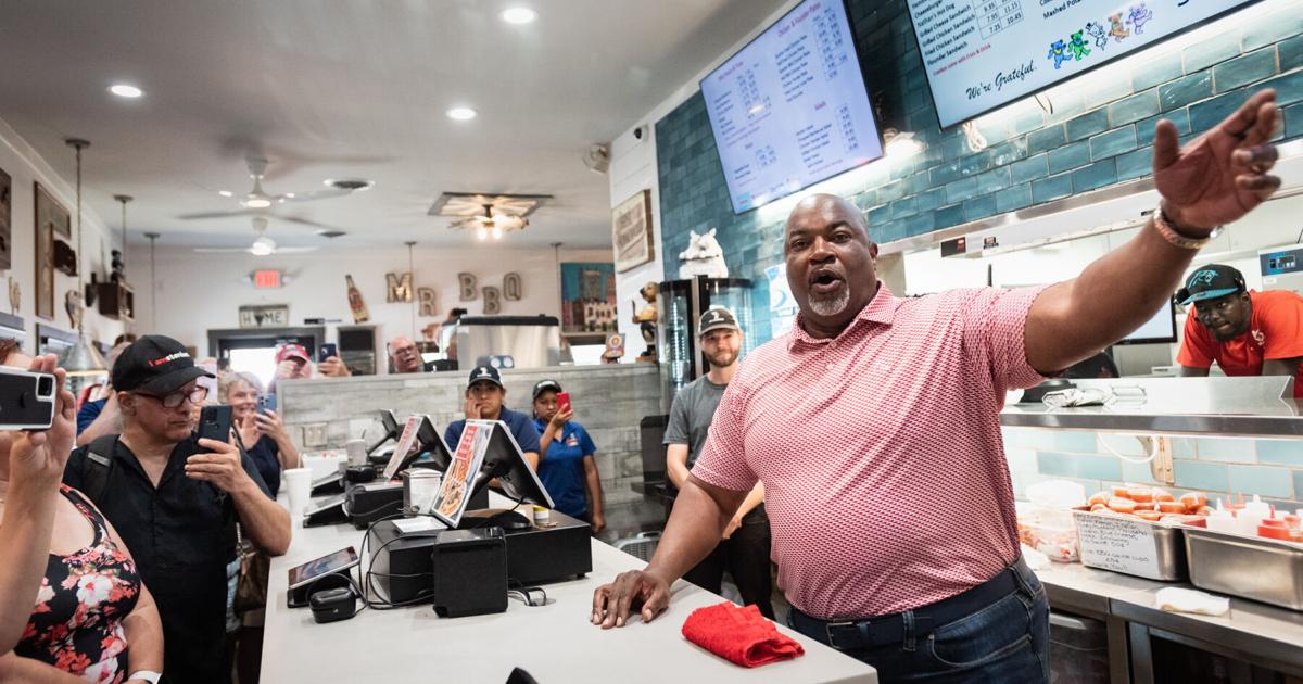 GOP Lt. Gov. Mark Robinson talks polls and opponent at Mr. Barbecue in Winston-Salem