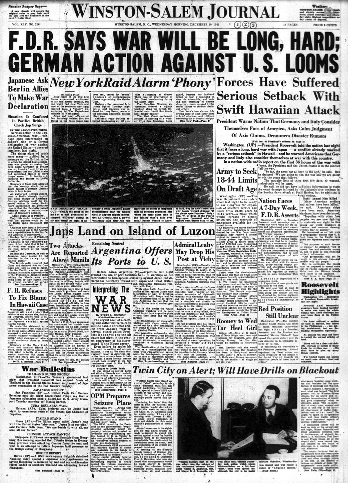 Pearl Harbor newspaper fronts