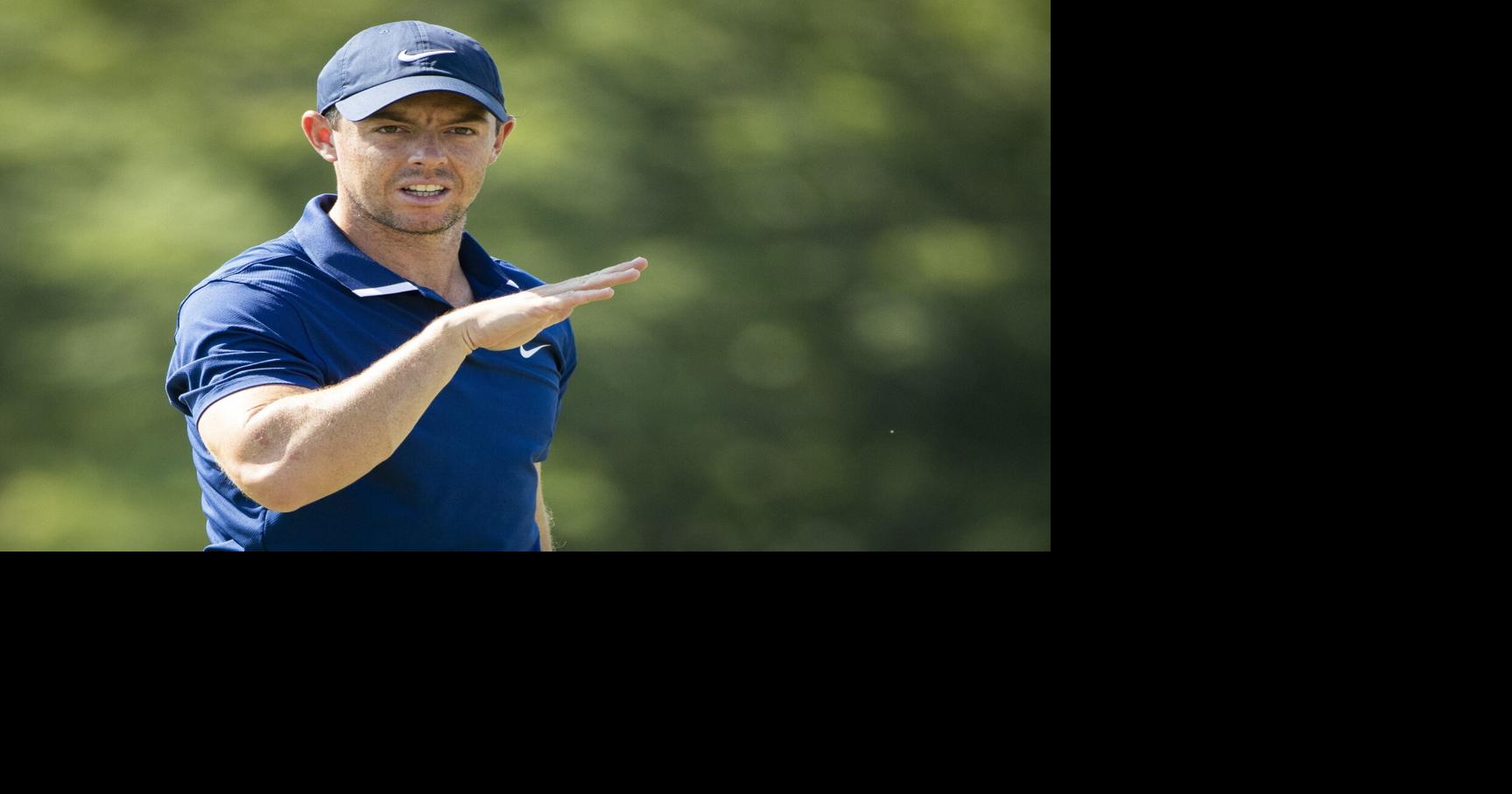 Rory McIlroy hits on the driving range during a practice round for the Memorial Tournament at Muirfield Village Golf Club in