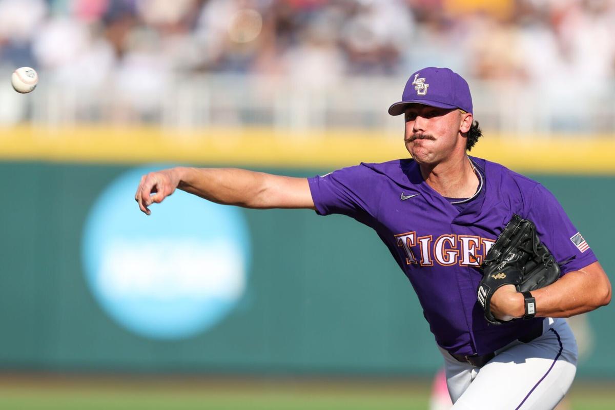 College World Series: LSU player on umpire cam gets hit by pitch