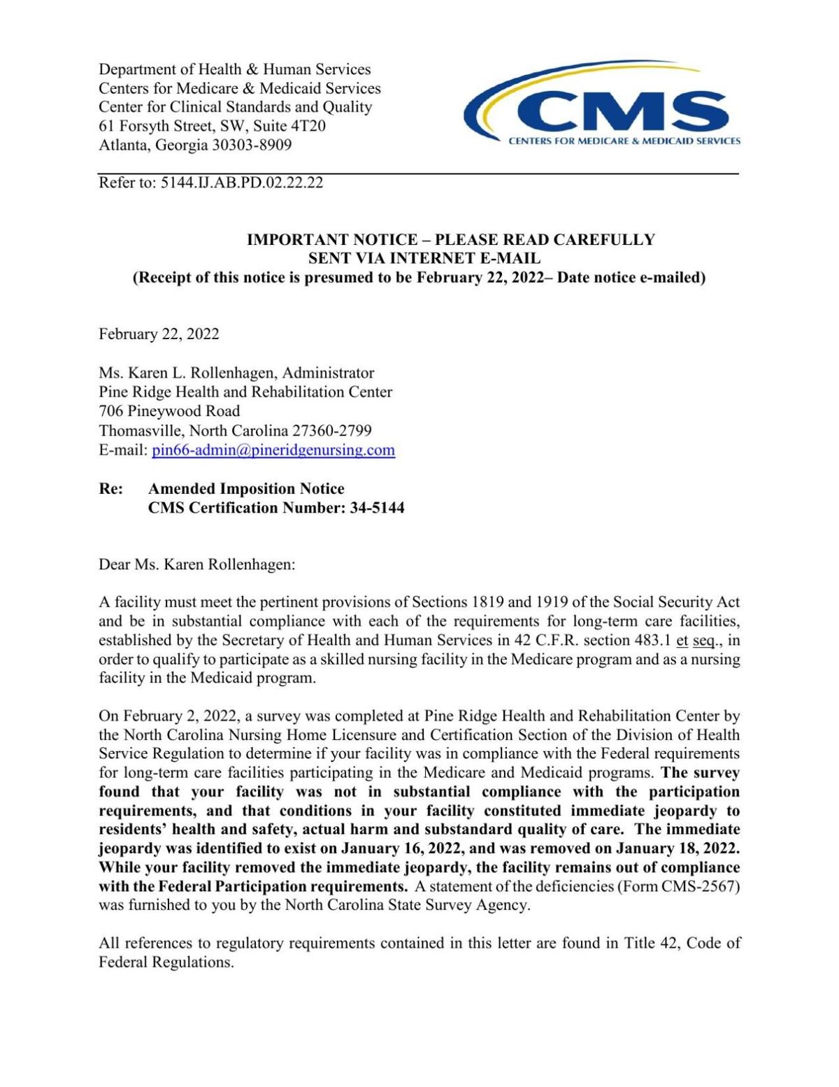 Pine Ridge nursing home owner fined 126,594 by CMS