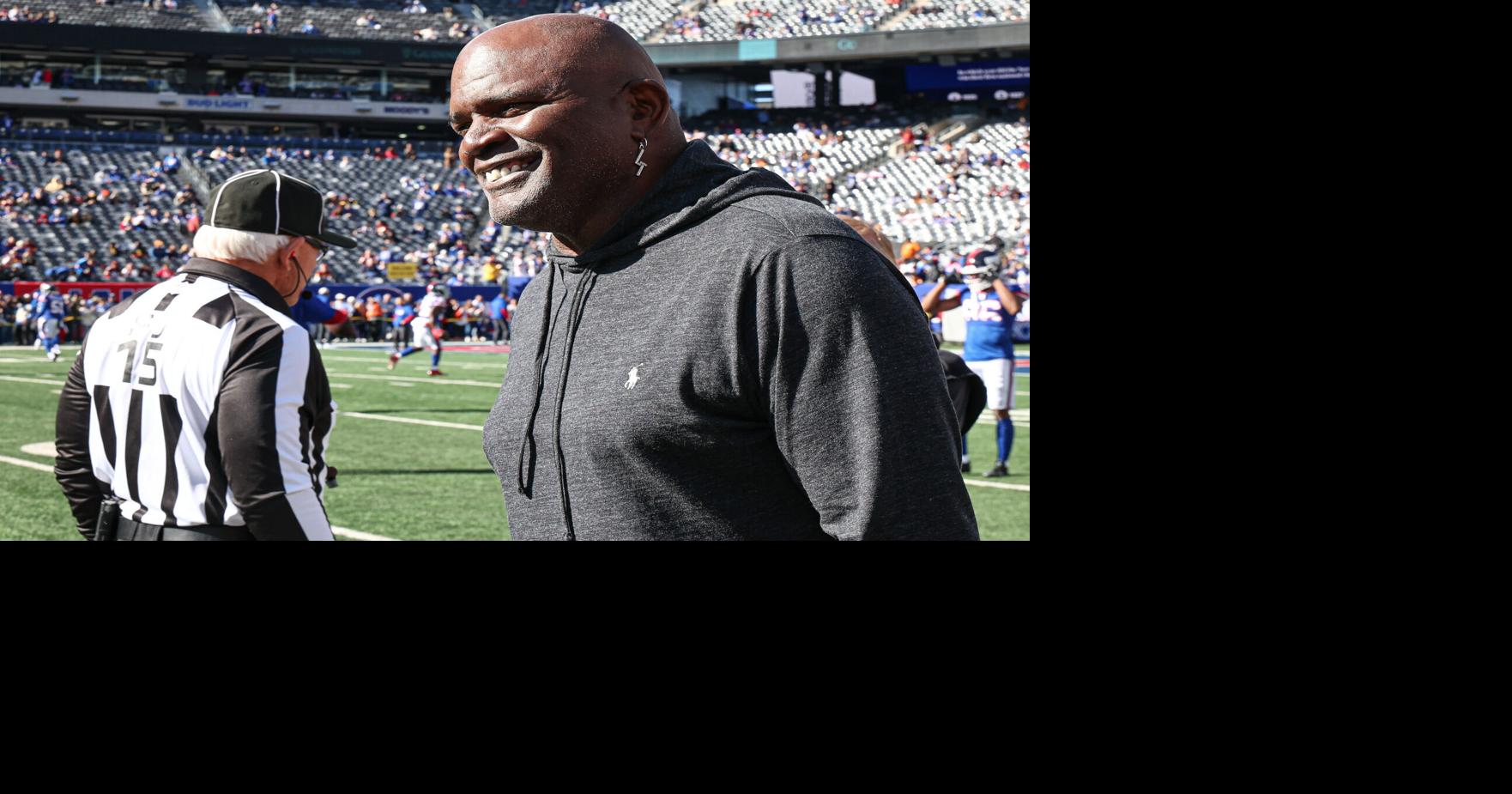 Nov 3, 2024; East Rutherford, New Jersey, USA; Former New York Giants linebacker Lawrence Taylor on the field before the game between the Giants and the Washington Commanders at MetLife Stadium. Mandatory Credit: Vincent Carchietta-Imagn Images