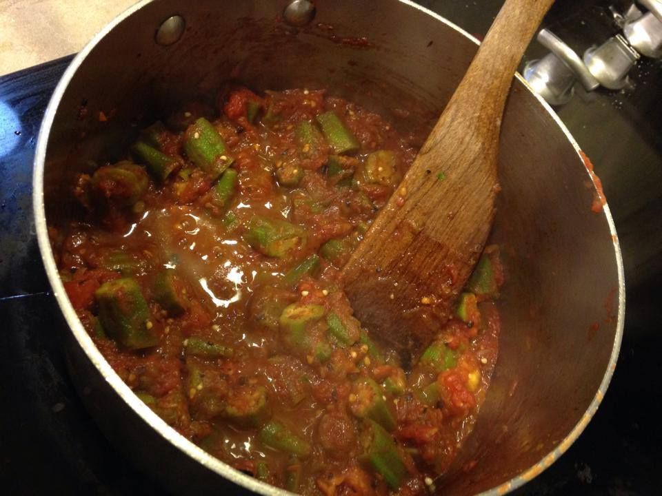 Okra and Tomatoes Dishing It Out