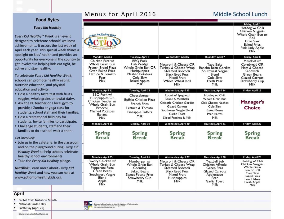 Middle School Lunch Menus