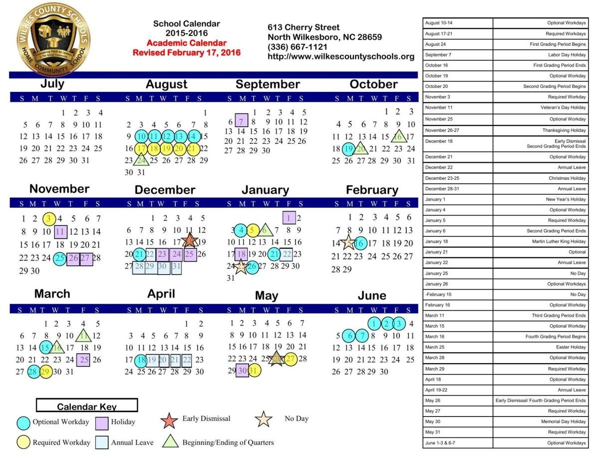 Revised 2015-16 Wilkes County school calendar announced | News
