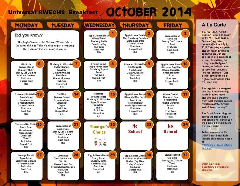 Wilkes County Schools lunch menus announced for October 2014 Schools