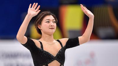 SAITAMA, JAPAN - MARCH 22: Kaori Sakamoto of Japan competes in the Women's Short Program during the ISU World Figure Skating Championships 2023 at Saitama Super Arena on March 22, 2023 in Saitama, Japan (Photo by Pablo Morano/BSR Agency/Getty Images)