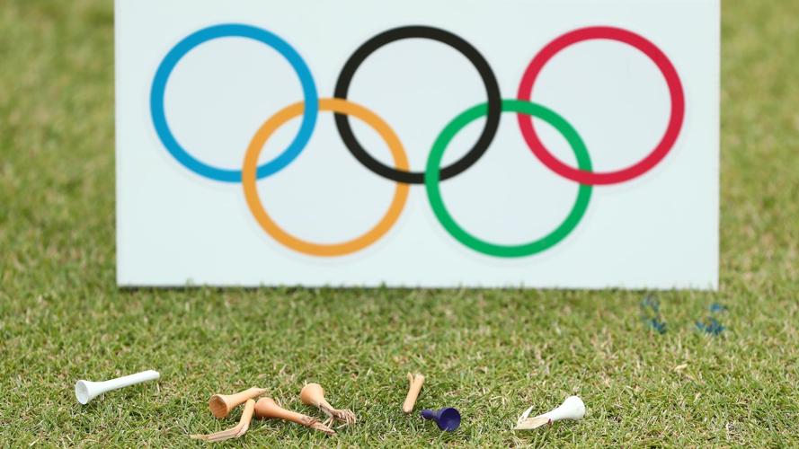 The Olympics logo during the golf tournament at the Rio Games.