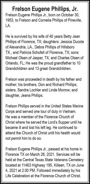 Frelson Eugene Phillips Jr Obituaries Kdhnews Com Frelson Eugene Phillips Jr Obituaries Kdhnews Com