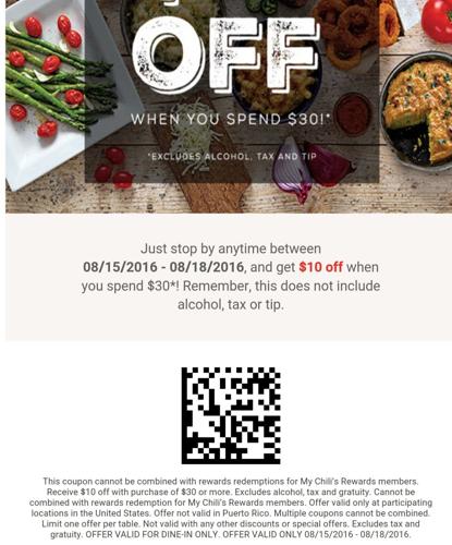 Chilis $10 off Coupon! | Save A Lot Mom | kdhnews.com