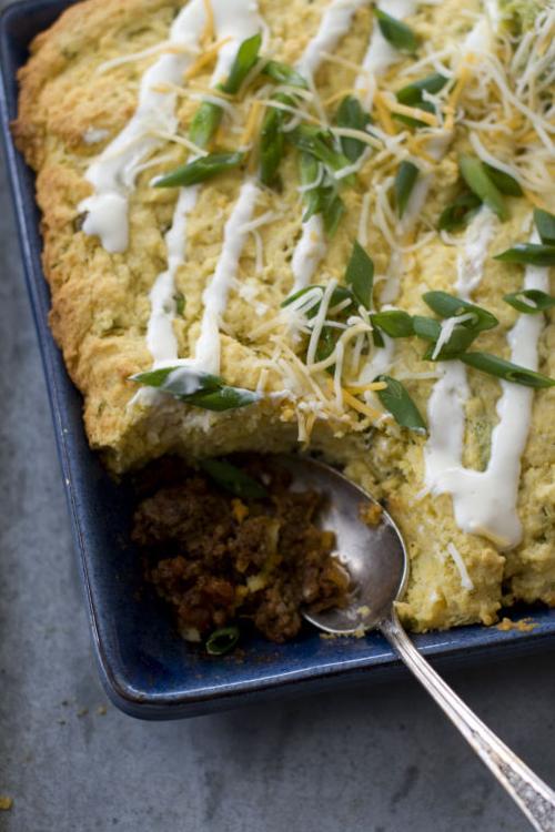 Food Super Bowl Chili Cornbread Pie