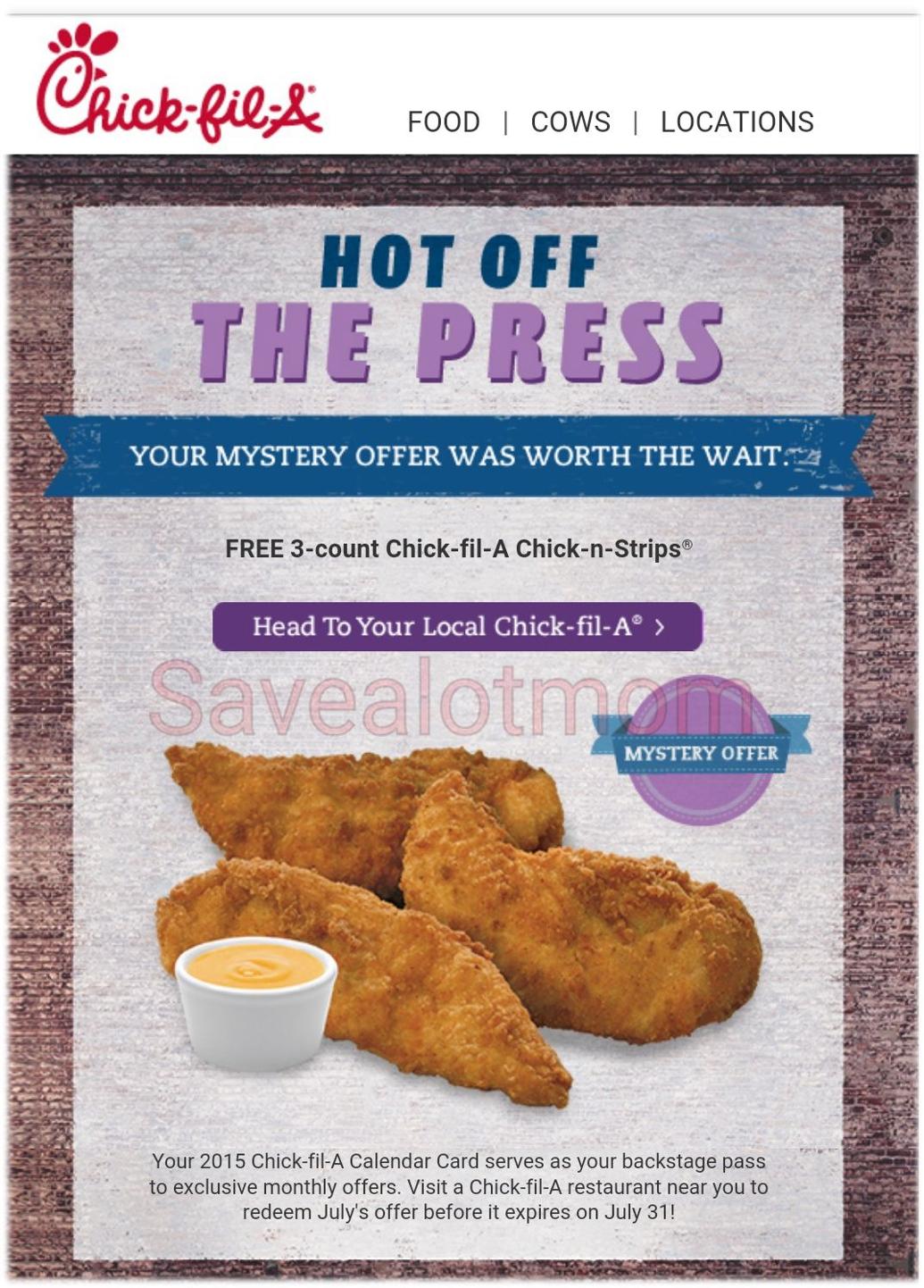Chick fil A Calendar Card Freebie! Have you been using it?! | Save A ...