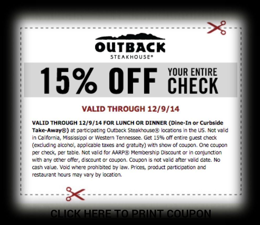 Outback Steakhouse 15% off Coupon! | Save A Lot Mom | kdhnews.com