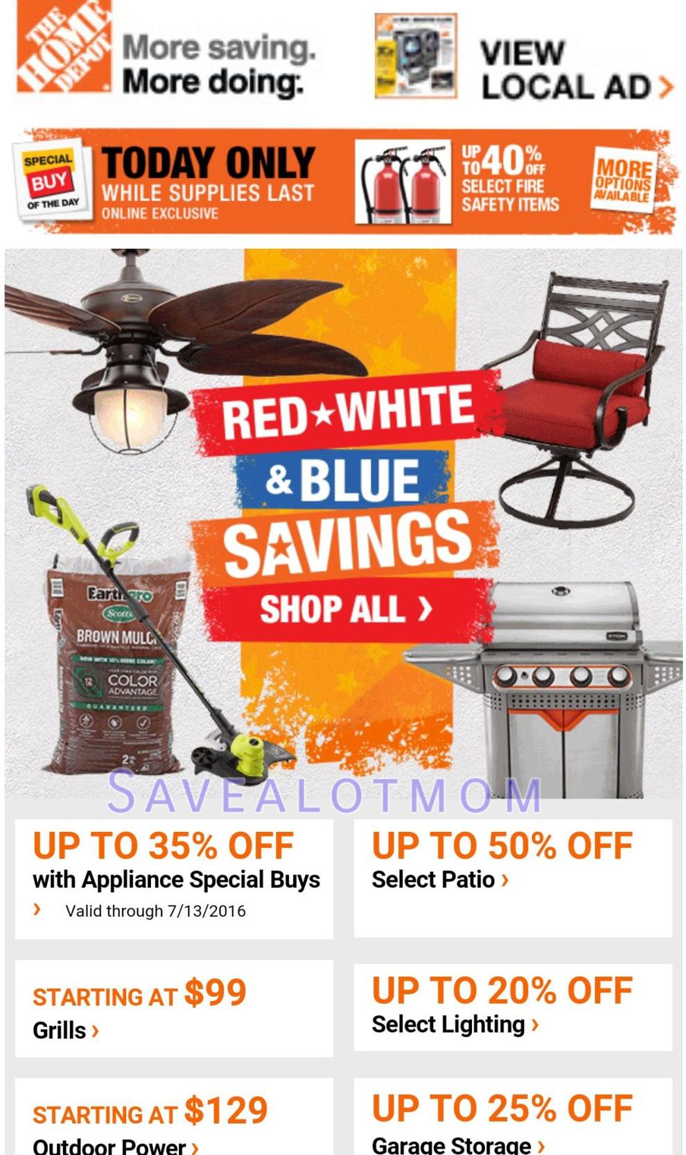 Home Depot Red, White and Blue Sale Going On NOW! Save A Lot Mom