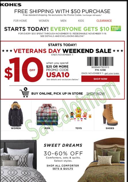 Kohls Veterans Day Sale Free Shipping Navy Contact