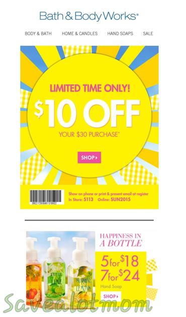 Bath & Body Works $10 off Coupon and FREE Shipping! | Save A Lot Mom ...