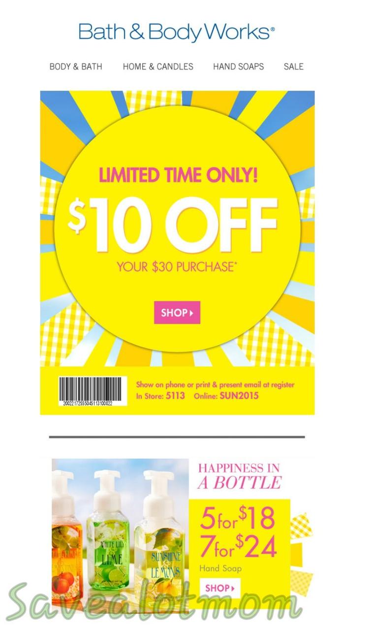 Bath & Body Works $10 off Coupon and FREE Shipping! | Save A Lot Mom | kdhnews.com